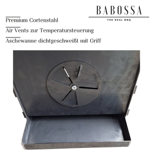 Babossa Feuertonne mit Feuerplatte & Wokkrone, Steckbar Cortenstahl