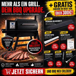 Moesta Sheriff Pelletgrill 2.0 Bundle inkl. schwarzem Ablagebrett, Pellets uvm.