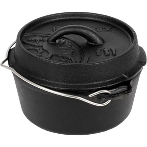 Produktbild gusseiserner 1er Dutch Oven ohne Füße, mit Deckel und Henkel in Frontansicht von Petromax