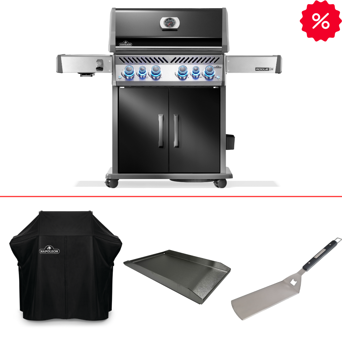 Napoleon Rogue PRO-S 525 Schwarz inkl. Abdeckhaube, Plancha und Wender