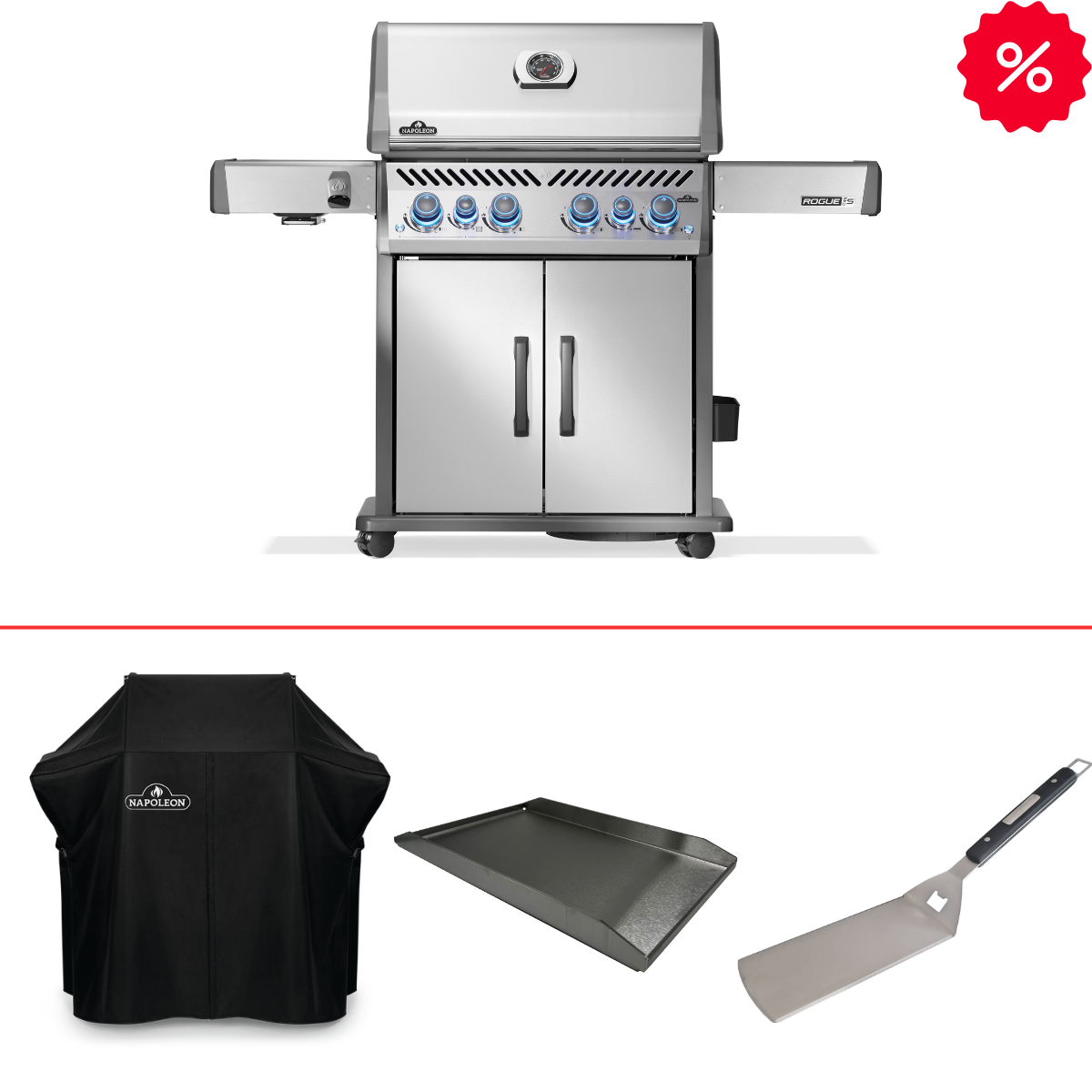 Napoleon Rogue PRO-S 525 Edelstahl inkl. Abdeckhaube, Plancha und Wender