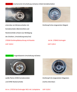 Rösle Drehknopf Rosette mit LEDs zweifarbig, Videro, Ersatzteil