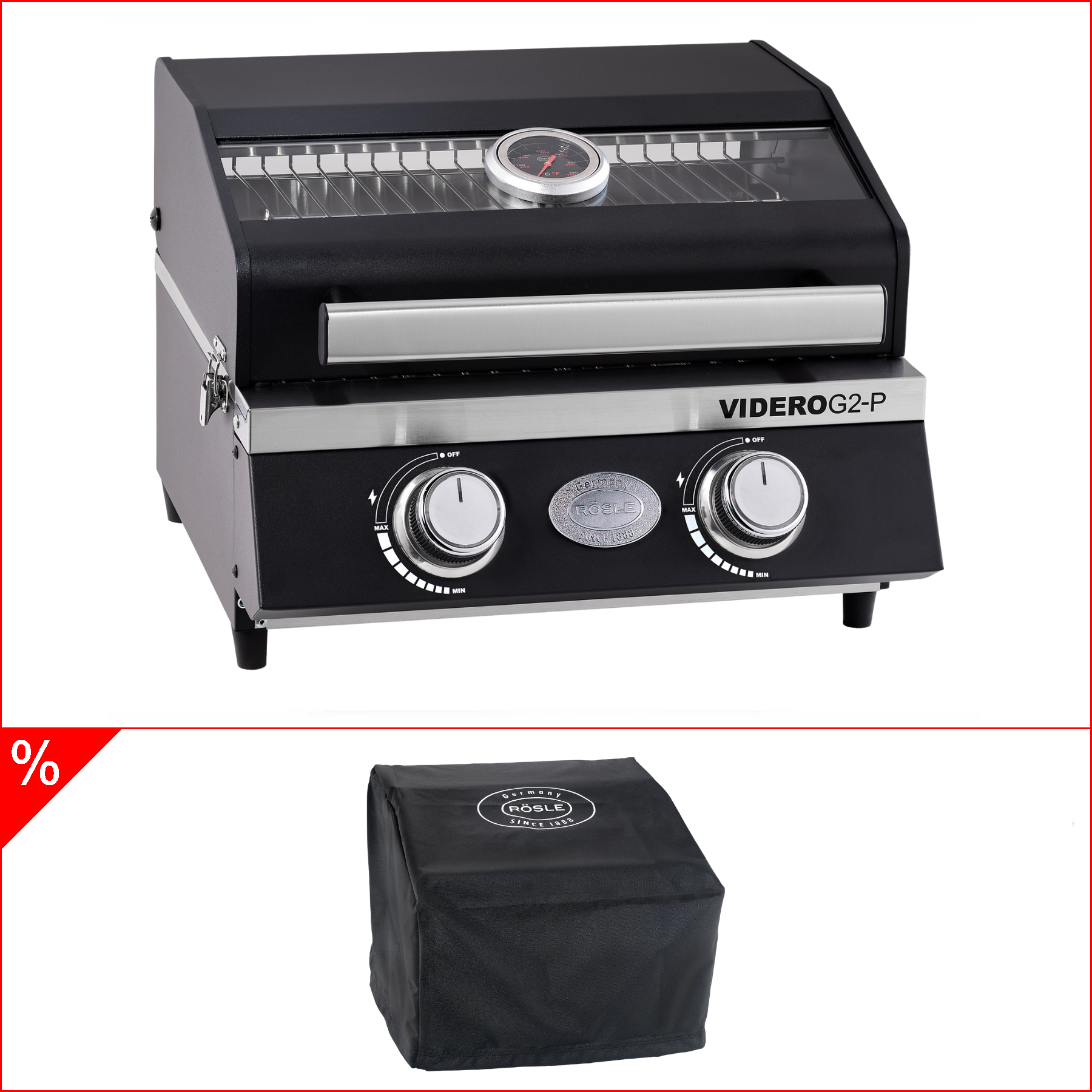 Rösle Gasgrill BBQ-Portable VIDERO G2-P 30mbar inklusive Abdeckhaube