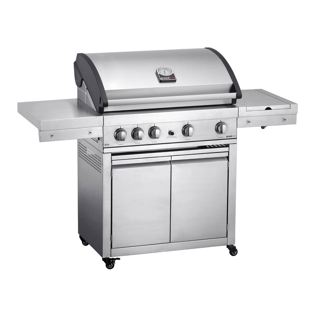 Grandhall Elite G4 Gasgrill mit Trolley, 4 Brenner + Wokbrenner, Edelstahl - Ansicht 2