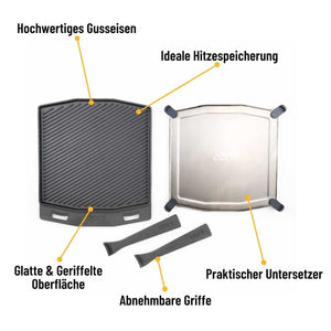 Ooni Gusseisenpfanne - doppelseitige Grizzler-Platte UU-P0A000 Verpackungsinhalt / USPs